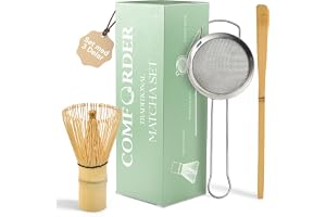 Comforder Matcha Set med Bambuvisp, Sked och Sil, för Nybörjare | Matcha-kit med bambuvisp, sked och sil, tillbehör till japansk teceremoni