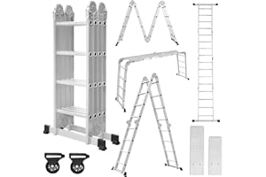 Aufun Escalera multiusos 7 en 1, con andamios y 2 barras de suelo, 16 peldaños, 4,7 m de longitud total, hasta 150 kg