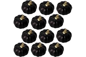 YAAVAAW 12 Stück Herbst Deko Künstlicher Kürbis Kleiner Schwarz,Kürbis Deko Gefälscht Schaum Herbstdekorationen für Zuhause Thanksgiving Dekoration,Halloween,Tischdeko,Partydekoration,Hochzeit,DIY