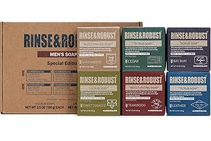 RINSE & ROBUST Soap Bars Mens Set 6Pcs Natural Handmade Cleansing Set Moisturizing & Exfoliating Scrub Soap Gift for Men All Skin Type| 6 Different Scents |3.5 oz of 6 Bars Ideas Christmas Valentine's Day Gifts