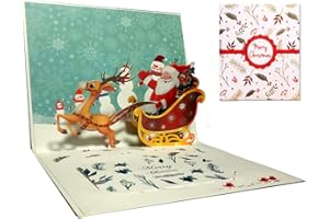 Kartki świąteczne 3D, Deesospro® pop-up kartka z życzeniami na Boże Narodzenie, koperta w zestawie, kartka podarunkowa, Święty Mikołaj