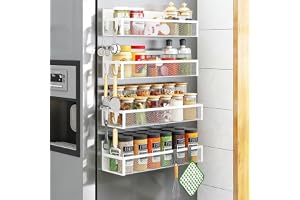AufwORLD Magnetisk kryddhylla för kylskåp, 4-pack magnetisk hylla, kylskåpsmagnet arrangör med 8 rörliga krokar, magnetisk kylskåpshylla för köksorganisering och förvaring