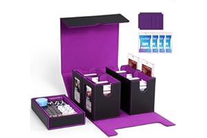 UAONO card deck box für MTG Commander Deck, 5 in 1 Kartenaufbewahrungsbox mit Display für über 400 doppelseitig gesleevte Karten, Deckhülle für MTG/PTCG/Yugioh/TCG mit Würfelfach (Schwarz Lila)