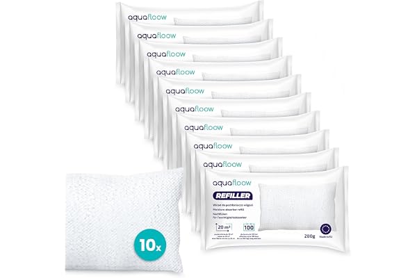 Aquafloow 10x Sachets de Granulés pour Déshumidificateur 280 g, Contrôle des Moisissures pour Pièces de 20 m² | Recharges Ultra-Absorbantes