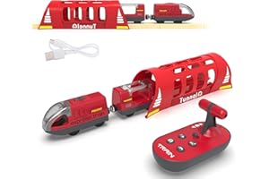 LIBOON Toy Train Set Remote Control Train, Motorized Trains for wooden track, Electric Train and Tunnel with Sound & Lighting Effect, Magnetic Trains Compatible with Thomas, Brio, Chuggington
