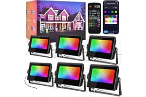 Beinhome 6 Pack RGBW Flood Light Outdoor 4800LM, LED Colour Changing Floodlight 42W, Smart APP Remote Voice Control, IP67 Waterproof Garden Lights UK Plug for Halloween Christmas Landscape Lighting