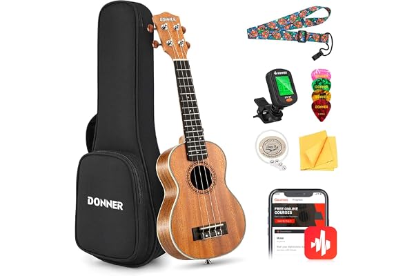 Donner Soprano Ukulélé 21 Pouces pour Débutants Enfants Adultes Ukulélé Starter Kit Acajou Bois avec Housse Cordes Nylon avec Anglais Online-Leçon DUS200