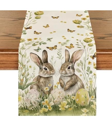 Runner da tavolo con coniglietti e uova di Pasqua ad acquerello Runner da tavolo con coniglietti e uova di Pasqua ad acquerello