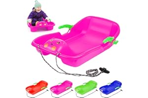 JATEKA Bob Schlitten Kinder Lenkschlitten Lenkbob - Kinderschlitten Schneebob Skibob Rodel für Kinder, Kunststoffrodel Kinder mit 2 Griffe, Bremshebel, Langem Kordelzug - Sicherer Stabilitäter