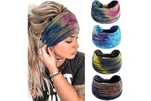 JUIMTIEN 4 Stück Breite Damen-Stirnbänder,Modische Stirnbänder,rutschfeste,elastische Haargummis,geknotete Stirnbänder,Yoga,Laufen,Fitnessstudio,Sport,schweißabsorbierende Stirnbänder