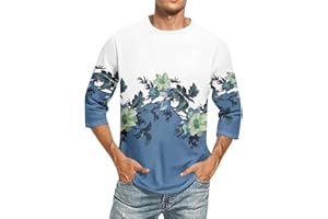 ROSENNIE Shirt 3/4 Arm Herren Rundhals 3D Druck Dreiviertelarm Shirt Regular Fit Baseball Shirt Für Männer Sommer Basic Tshirt Casual Sommer T Shirt Relaxed Fit Freizeitshirt Leichte Rugby Shirt