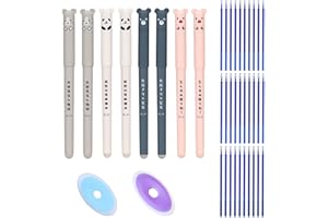 ‎YHUIKXIN YHUIKXIN Radierbarer Kugelschreiber, 8 Stück Tintenroller Radierbar 0.35mm Cartoon Löschbarer Stift mit 30 Nachfüllungen und 2 Radiergummis Gelstiften für Kinder Studenten Schule Büro (Blau)