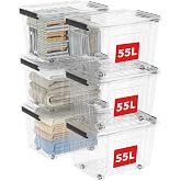 Cetomo 55L*6 Storage Boxes with Lids, Plastic Containers with Wheels, Clip On, Stackable, Draw-On, Lined Organizer for Home O
