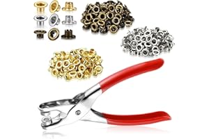 UESLWSER Grommet Eyelet Pliers Set, 1/4 inch Grommet Tools Kit Metal Eyelets Tool with 300 Metal Eyelets, Eyelet Tool Kit for Belts/Leather/Shoes/Workbooks/Apparel (Gold & Silver & Copper)