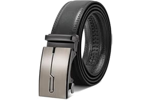 LEACOOLKEY Men's Belt，Adjustable Leather Ratchet Belt 3.5cm Trim to Fit,Men’s Automatic Buckle Belt for Suit Jeans
