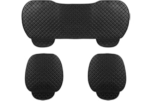Fifth Gear 3pc Universal Front and Rear PU Leather Black Car Seat Cushion Cover Set Anti Slip Breathable Car Seat Pad Bamboo Charcoal Seat Protector Non Slip