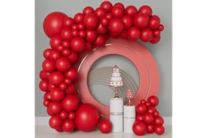 CONLEKE 140pcs Red Balloons Garland Arch Kit 5/10/12/18Inch Different Sizes Matte Red Latex Balloons for Christmas Baby Shower Wedding Birthday Party Decorations