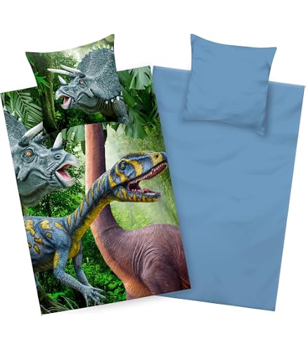 TSOPEFI Set di biancheria da letto per bambini con motivo dinosauro, adorabile stampa cartoon colorata di dinosauri, set di biancheria da letto