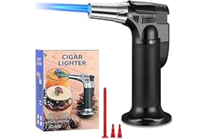 DBZQSCW Butane Torch Lighter,Fits All Butane Tanks,Refillable Blow Torch Kitchen Cooking Torch with Safety Lock Adjustable Flame for Creme Brulee BBQ Baking—Butane Gas Not Included (Black)