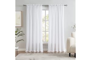 Melodieux Białe aksamitne półprzezroczyste zasłony 244 cm długości do sypialni, salonu, miękka tekstura, kieszeń na pręt z woalu, 132 x 224 cm (2 panele)