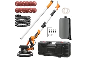 VELPAX Levigatrice per muro telescopica,1250W Levigatrice Muro con Aspiratore, 5 Velocità Variabili 800-1800 giri/minuto, Impugnatura Estensibile, Luce LED, Tubo per La Polvere Lungo