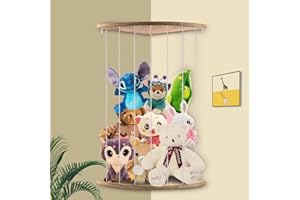 RODELNA Stuffed Animal Storage Wood Corner Plush Toys Holder, Toy Storage Cuddly Hammock, Length Adjustable Hanging Stuff Animal Toy Organizer Shelf for Kid's Room Nursery Play Room