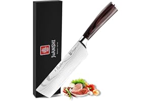 JUANSHI Couteau Nakiri professionnel 18 cm - Acier inoxydable - Manche en bois de pakka - Motif ondulé - Couteau de cuisine asiatique polyvalent