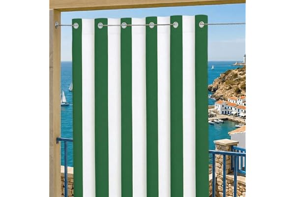 Byour3 - Rideaux D'Extérieur Imperméables avec Anneaux en Métal Anti-moisissure - Auvent Latéraux Gazebo Occultant Terrasse Balcon Pergola Toile Solaire Isolant Thermique (Rayures Vert, L.155x272H)