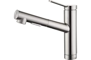 CREA Grifo de Fregadero, Grifo de Cocina con Ducha Extraíble, Grifo Fregadero Cocina con Ducha 2 Modos de Rociado, Grifo Mezclador Cocina de 120° Giratorio, Niquel Pulido