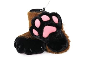 ZFKJERS Cosplay Tierkatze Kunststoffkrallen für Fursuit Füße Pfotenschuhe Pelzige Pfotenpantoffeln Erwachsene Kostüm Zubehör Set (Braun)