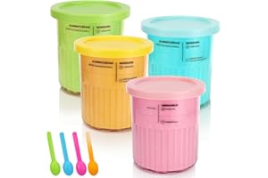 VVHIPPO Bacs à Crème Glacée, Lot de 4 Récipients à Crème Glacée pour Ninja Creami, Dessert Tubs avec Couvercles e 4 Cuillères, Passe Au Lave-Vaisselle Contenants Ninja Creami pour Pintes Crème Glacée
