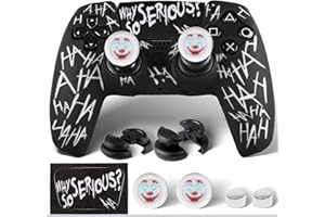 PlayRealm Silicone Skin Cover Sticker x 1 & Extender Grips x 2 for PS5 Controller Joker White