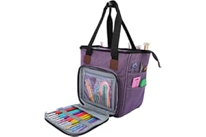 ‎COOPAY Coopay Basteltasche zum Häkeln, Stricken, Kreuzstich, Garn Organizer Tasche Reise-Aufbewahrungstasche für Strickzubehör & Häkelprojekte, Stickerei Nähtaschen, 24,9 x 25,4 x 14 cm, Oxford-Stoff