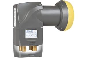 HUMAX Digital Quad-LNB 143s Gold, Satelliten universal LNB, LTE-Filter, 4 Teilnehmer inkl. Wetterschutzhülle und vergoldete F-Buchsen, für digitales Fernsehen in HD, Full HD und 4K UHD, schwarz/gelb