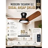 80 CM Akıllı Tavan Vantilat&ouml;r&uuml; LED Aydınlatmalı | Kumandalı & Telefon Kontroll&uuml;, 6 Hız, 3 Işık Rengi, Yaz/Kış Modu, Sessiz Mo