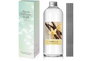 SCENTORINI Vanilla Reed Diffuser Refill 500ml with 6 Sticks - Warm Sweet Scented Oil for Home - Cozy Long Lasting Aroma for Dining Room Living Space