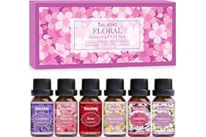 SALKING Essential Oils Set, 100% Pure Fragrance Oil AromatherapyGift, Premium Scented Oils for Diffusers 6 x 10 ML - Lavender, Rose, Jasmine, Cherry Blossom, Gardenia, Chamomile, Pink