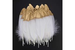 MWOOT 40pcs Plumes blanches naturelles avec une pointe trempée dans l'or, plumes d'oie de l'artisanat pour Christmas, Fete Mariage décoration de boucles d'oreilles, capteurs de rêves bricolage,Chapeaux