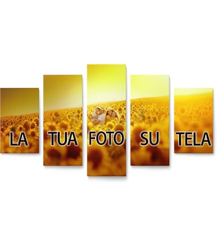 Quadro personalizzato con 5 foto collage su tela canvas con frase,stampa foto personalizzata su tela diversi formati disponibili. Scegli il formato intero del quadro : (cm.30x50