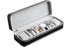 OSVINO Boîte à Montres avec 6 Compartiments Étui de Collection de Montre avec Coussin en Velours Amovible Noir Cuir PU Vitrine de Montres être utilisé pour les montres, le stockage de bijoux