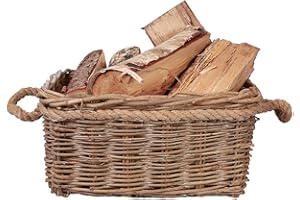WICKERFIELD Rustic Fireside Chunky Wicker Log Basket Potato Basket With Rope Handles (Medium)