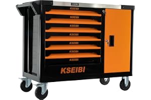KSEIBI Heavy-Duty 7-Drawer Rolling Tool Cabinet with Lockable Storage & Caster Wheels - Metal Tool Box Trolley for Garage, Workshop & Industrial Use (With Door)