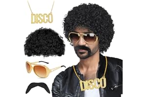 BGTLJKD Conjunto de Disfraces de Hippies, Peluca Afro Peluca Hombre Accesorios de Disfraz de Hippie Accesorios de Disfraz de Peluca Adecuado para Fiestas temáticas Hippie 50/60/70