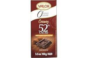 CHOCOLATES VALOR 1881 Valor Sugar Free Dark Chocolate Bar - Dark Diabetic Chocolate with Truffle Cream - Delicious Sugar free Chocolate with 52% Cacao, Sweetened with Stevia, Gluten Free, by Master Chocolatiers, 100g Bar