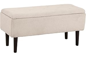 HOMCOM Puff Almacenaje, Banco Almacenaje Plegable, Capacidad de 57 L, 95x38x45 cm, Tapizado en Borreguito, Pie de Cama con Tapa Abatible y Patas de Madera, para Salón, Dormitorio, Entrada, Crema