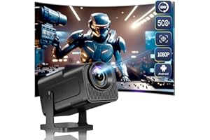 [180°Adjustable Stand] HIPPUS Smart Mini Projector with WiFi and Bluetooth, 15000 Lumens FHD 1080P, Auto Keystone, 4K Video Portable Ceiling Projector with Wifi 6, Built-in Android 11.0 (Black)