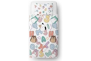 Squishmallows Official Single Kids Duvet Cover Set | Chill Design Reversible 2 Sided Bedding Including Matching Pillow Case | Character World Brands Childs Single Bed Set