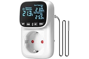 WILAWELS Deutscher Temperaturregler, Steckdose 230V mit Fühler, Temperaturschalter digital, Thermostat-Steckdose, VA-LCD-Display, 4 Zeitmodi, für Gewächshäuser, Kühlschränke, Aquarien, ZW01TCD06W1