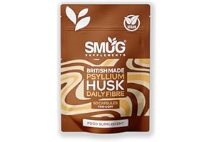 Psyllium Husk 500mg Fibre Supplement – 60 Vegan Capsules by Smug Supplements | Natural Soluble Fibre for Daily Wellness | Plant-Based, Gluten-Free, Easy to Swallow | Made in Britain