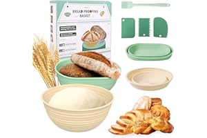 YOWMINA Banneton Pour Pain, Lot de 2 Corbeille a Pain avec 3 Spatules et Un Pinceau à Huile, Silicone Panier a Pain Kit pour Faire du Pain pour Boulangers Professionnels, Moule Pain de Mie